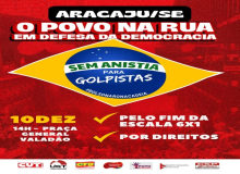 Dia 10 tem ato Sem anistia para golpistas, Bolsonaro na cadeia. Participe!