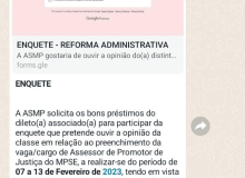 Suposta Enquete da ASMP sobre Reforma Administrativa e criação de CC alerta SINSEMP